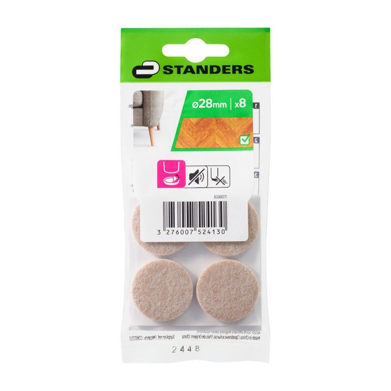 Protectores Adhesivos de Fieltro para Patas de Muebles 28 Mm Color Beige 8 Unidades