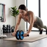 Rueda Abdominal Doble para Entrenamiento con Agarre Antideslizante Color Azul