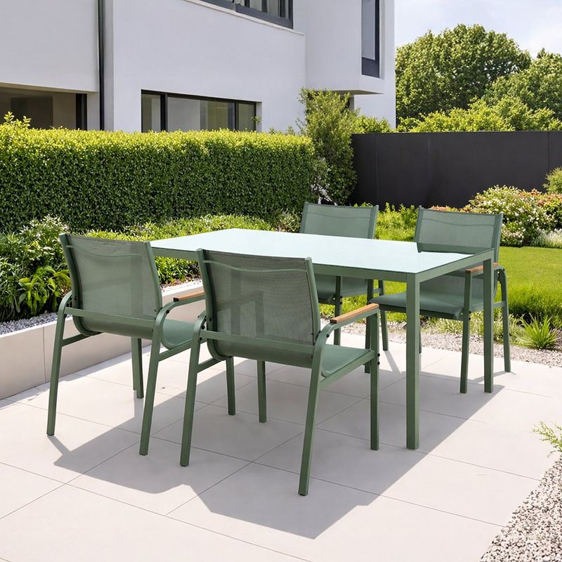 Set Comedor Exterior Acero Verde 5 Pzas.