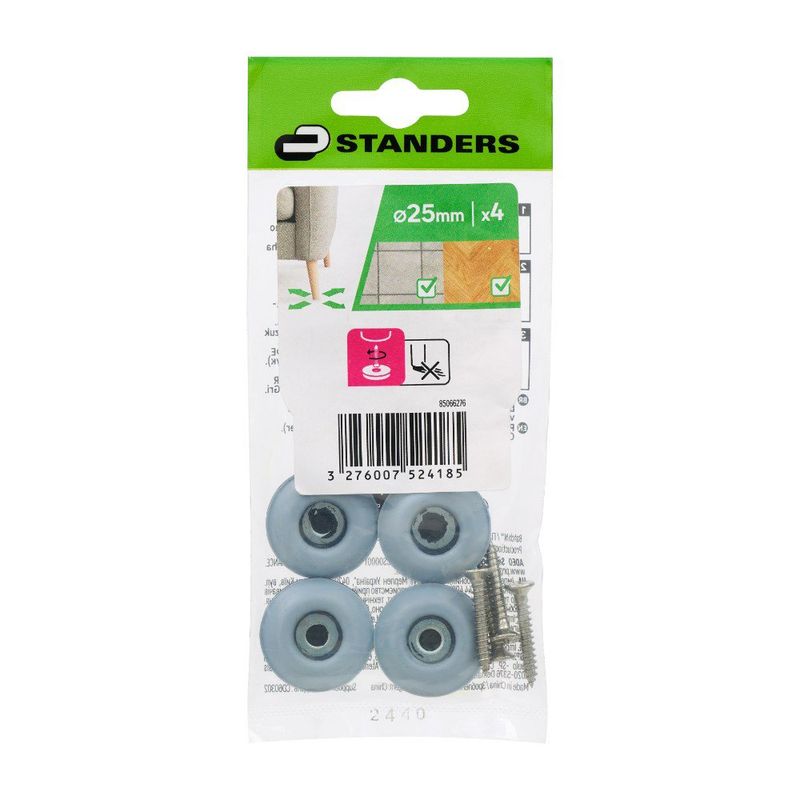 Deslizadores con Tornillo para Patas de Muebles 25 Mm Color Gris 4 Unidades