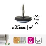 Deslizadores con Tornillo para Patas de Muebles 25 Mm Color Gris 4 Unidades