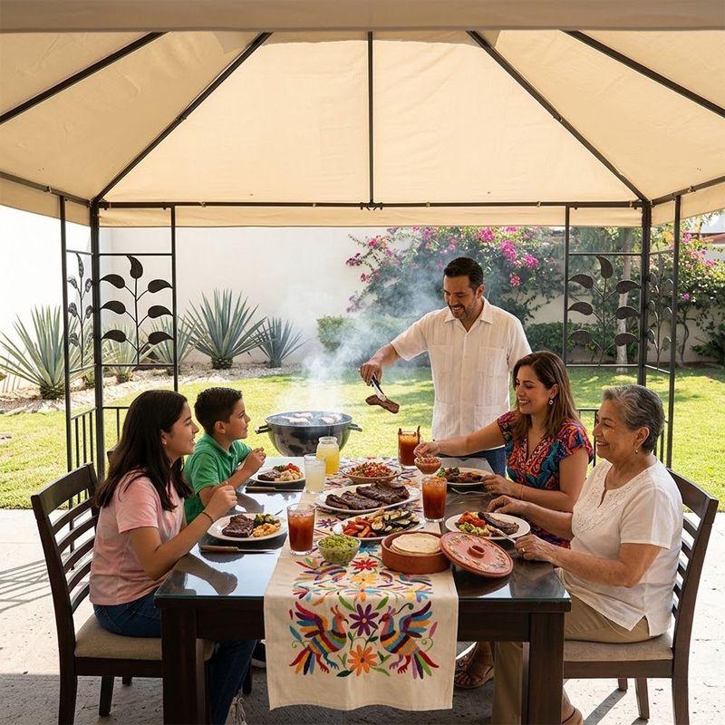 Toldo de Poliéster con Columnas de Hojas Color Beige 3.27 x 3.27 Metros