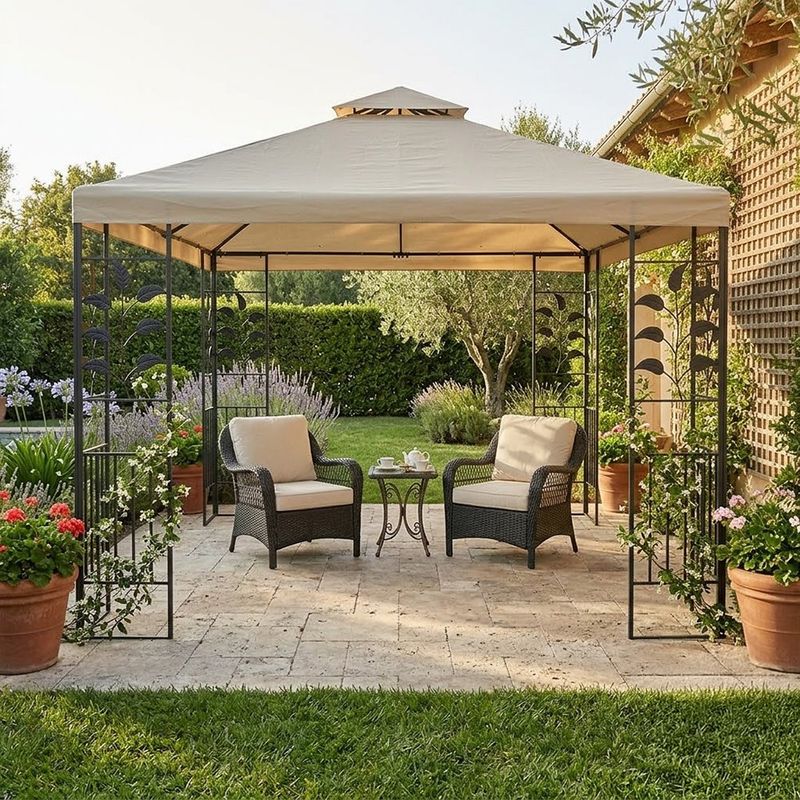 Toldo de Poliéster con Columnas de Hojas Color Beige 3.27 x 3.27 Metros