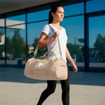 Bolsa Deportiva Tipo Duffel para Gimnasio y Viaje con Correa Color Beige