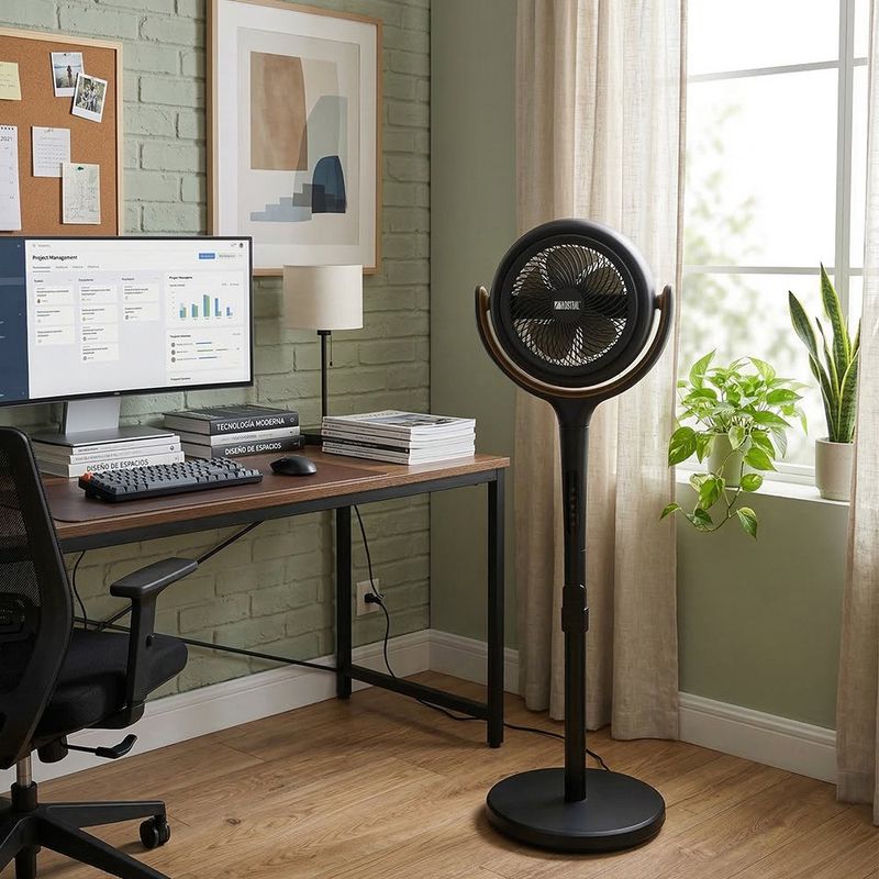 Ventilador de Mesa o Pedestal Rosthal de 8 Plg con Oscilación 3D 2 en 1 Color Negro