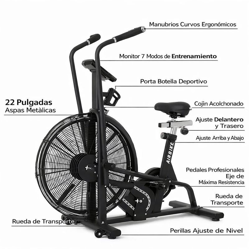 Bicicleta Air Bike para Cardio y Cross Training con Resistencia de Aire y Manillares Móviles