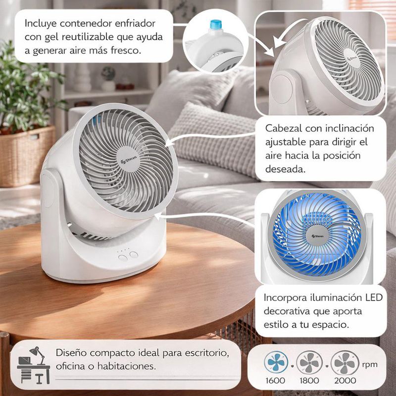 Ventilador de Escritorio de 3 Velocidades con Luz LED Color Blanco