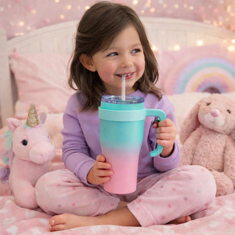 Termo de Acero Inoxidable de 600 ml con Pajilla y Asa Colores Surtidos