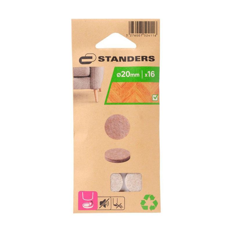 Fieltros Adhesivos Redondos de 20 Mm Color Beige 16 Pzas