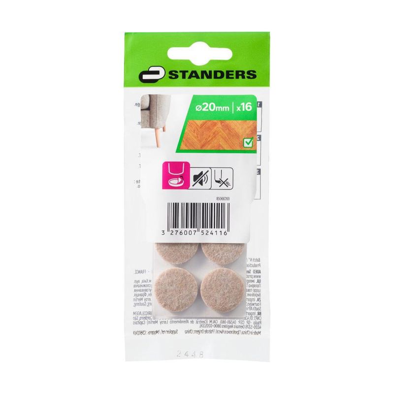 Fieltros Adhesivos Redondos de 20 Mm Color Beige 16 Pzas