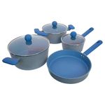 Batería de Cocina de 7 Piezas de Aluminio Azul con Tapas para Uso Diario