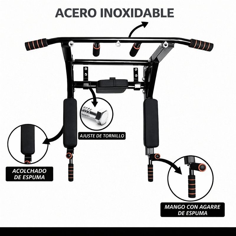 Barra Pull Up 4 en 1 para Dominadas, Fondos y Abdominales para Pared con Soporte Acolchado