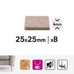 Fieltros Adhesivos Cuadrados de 25 x 25 Mm Color Beige 8 Pzas