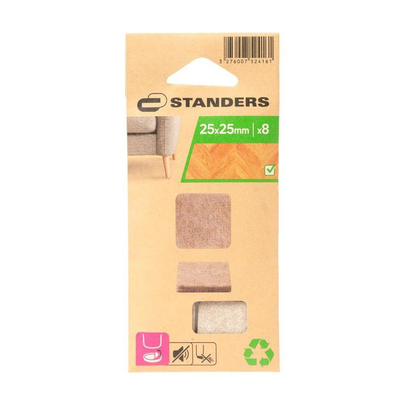Fieltros Adhesivos Cuadrados de 25 x 25 Mm Color Beige 8 Pzas