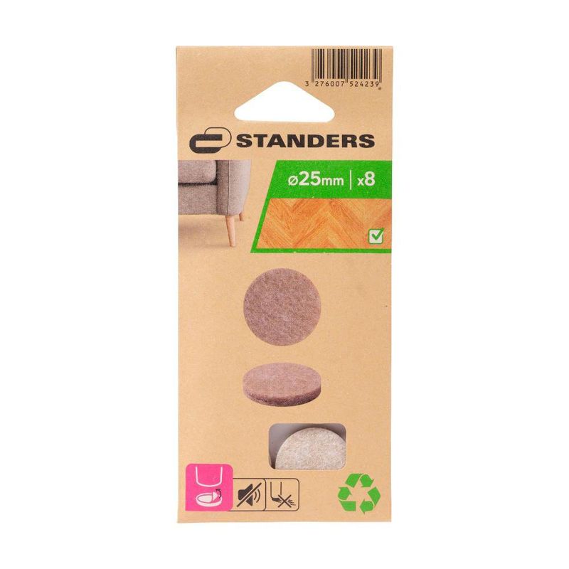 Patines Protectores de Fieltro Redondos de 25 Mm Color Beige 8 Pzas