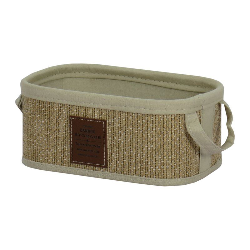 Canasta Organizadora Rectangular de Bambú con Asas Color Beige Mediana