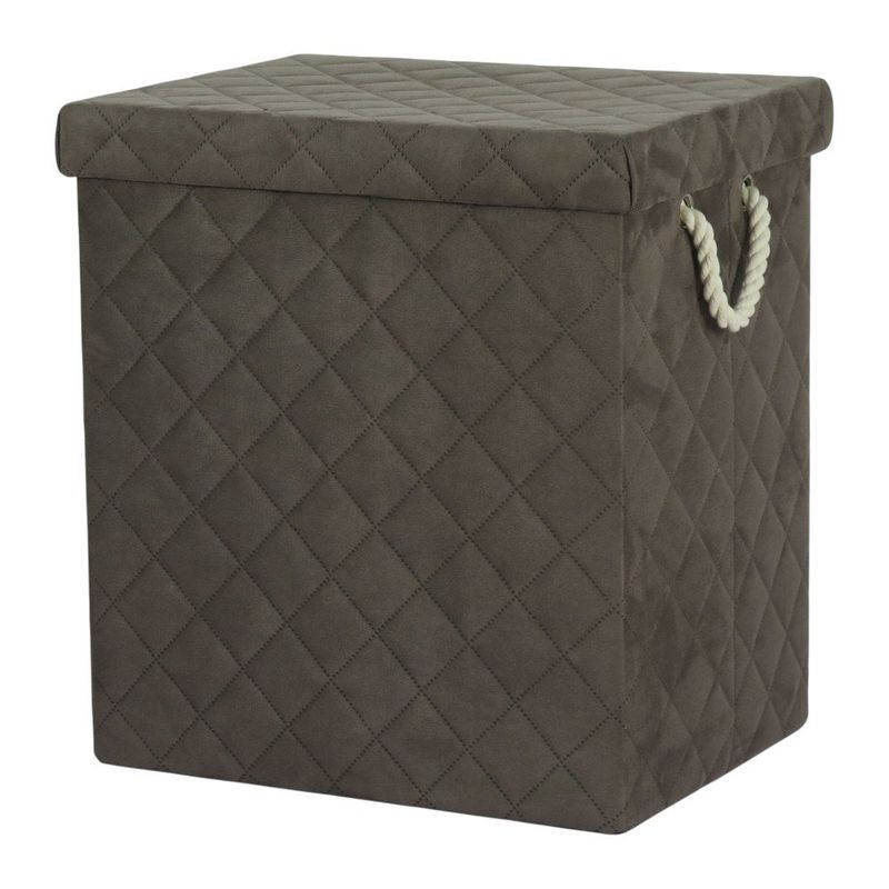 Cesta para Ropa Rectangular con Tapa Tela Acolchada Color Gris Mediana