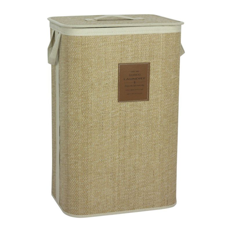 Cesta para Ropa Plegable Rectangular de Bambú con Tapa Color Natural