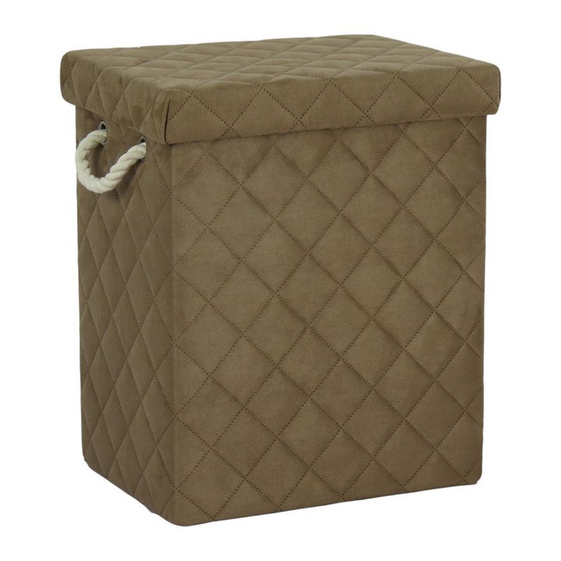 Cesta para Ropa Rectangular con Tapa Tela Acolchada Color Café Grande