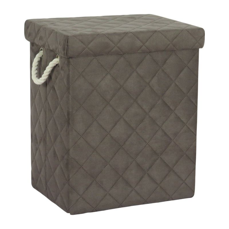 Cesta para Ropa Rectangular con Tapa Tela Acolchada Color Gris Grande