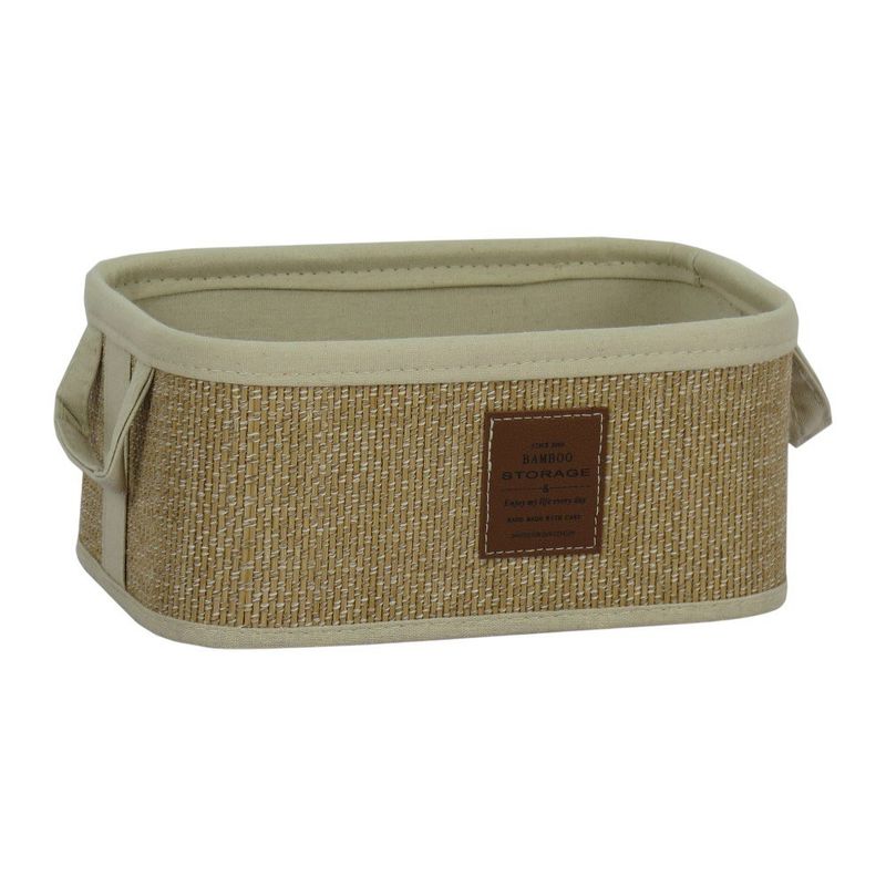 Canasta Organizadora Rectangular de Bambú con Asas Color Beige Grande