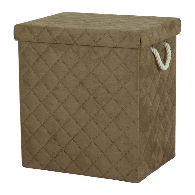 Cesta para Ropa Rectangular con Tapa Tela Acolchada Color Beige Mediana