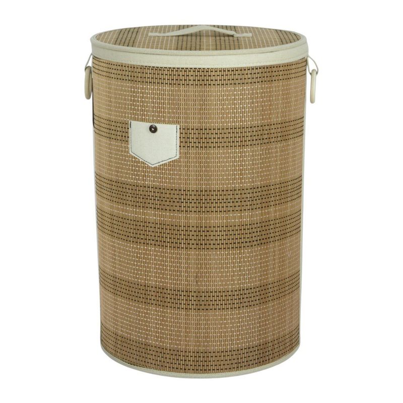 Cesta para Ropa Plegable Redonda de Bambú con Tapa Color Beige