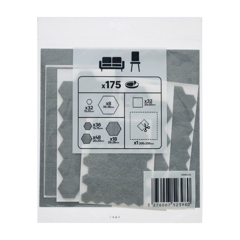 Protectores Adhesivos de Fieltro Color Gris 175 Pzas