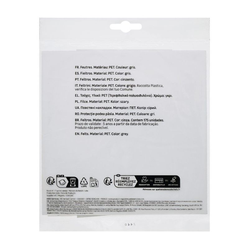 Protectores Adhesivos de Fieltro Color Gris 175 Pzas