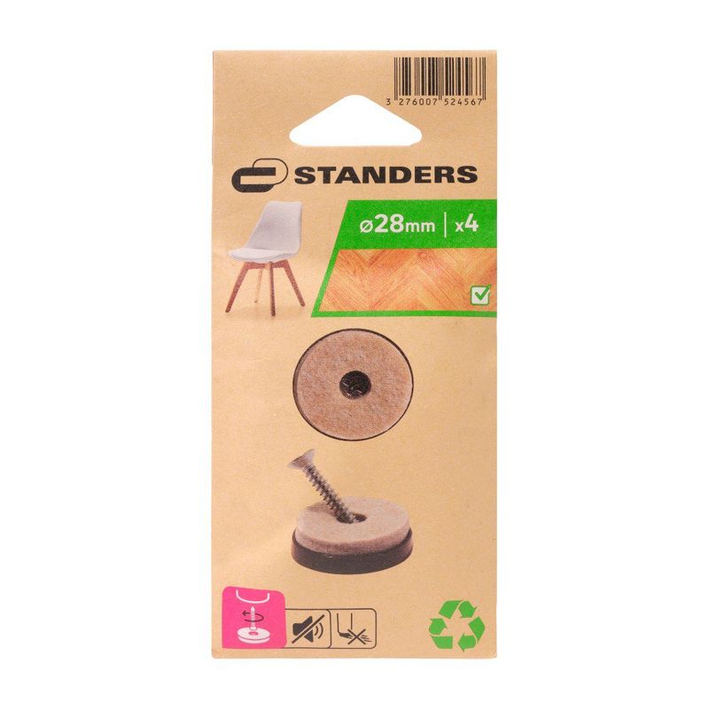 Patines de Fieltro con Tornillo para Muebles 28 mm Color Beige 4 Pzas