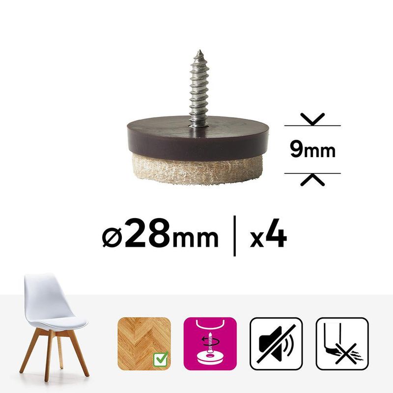 Patines de Fieltro con Tornillo para Muebles 28 mm Color Beige 4 Pzas
