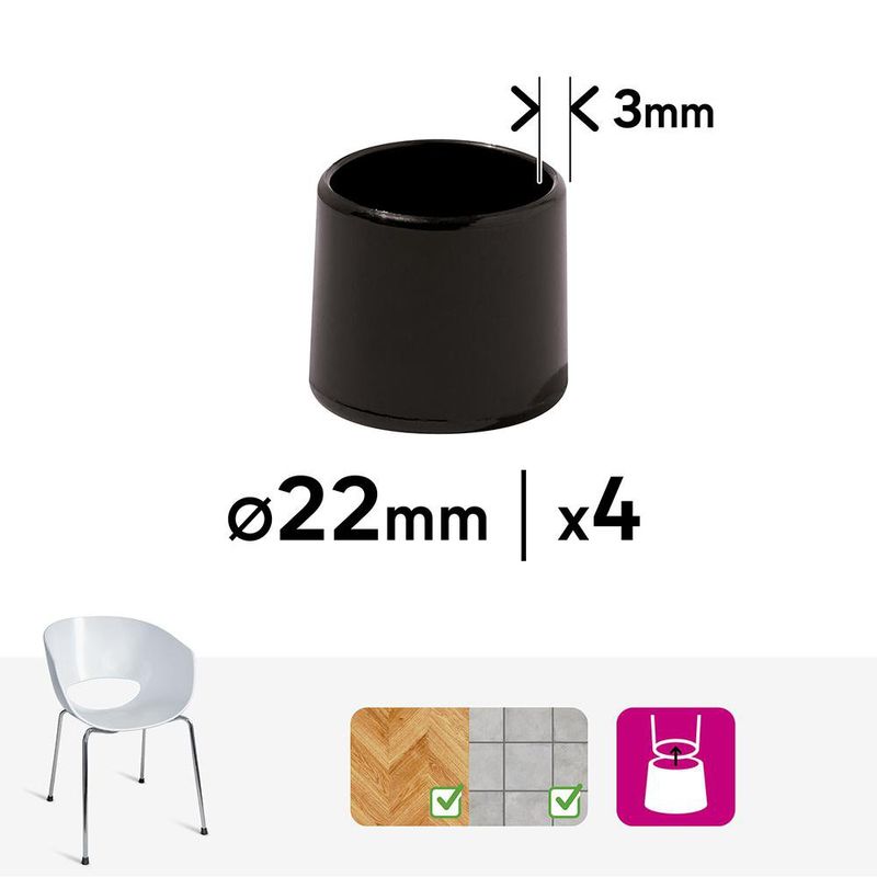 Tacos Redondos de PVC para Muebles 22 mm Color Negro 4 Pzas