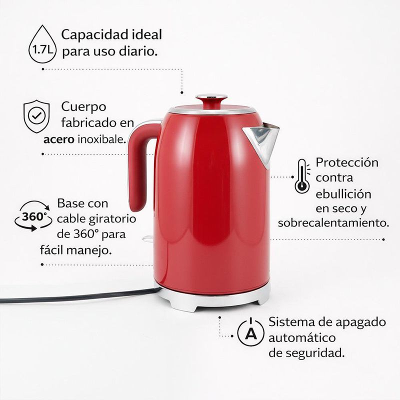 Tetera Retro Color Rojo de 1.7 Litros