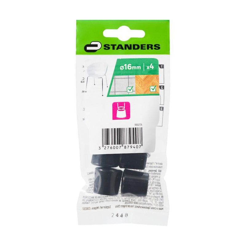 Tacos Redondos de PVC para Muebles 16 mm Color Negro 4 Pzas