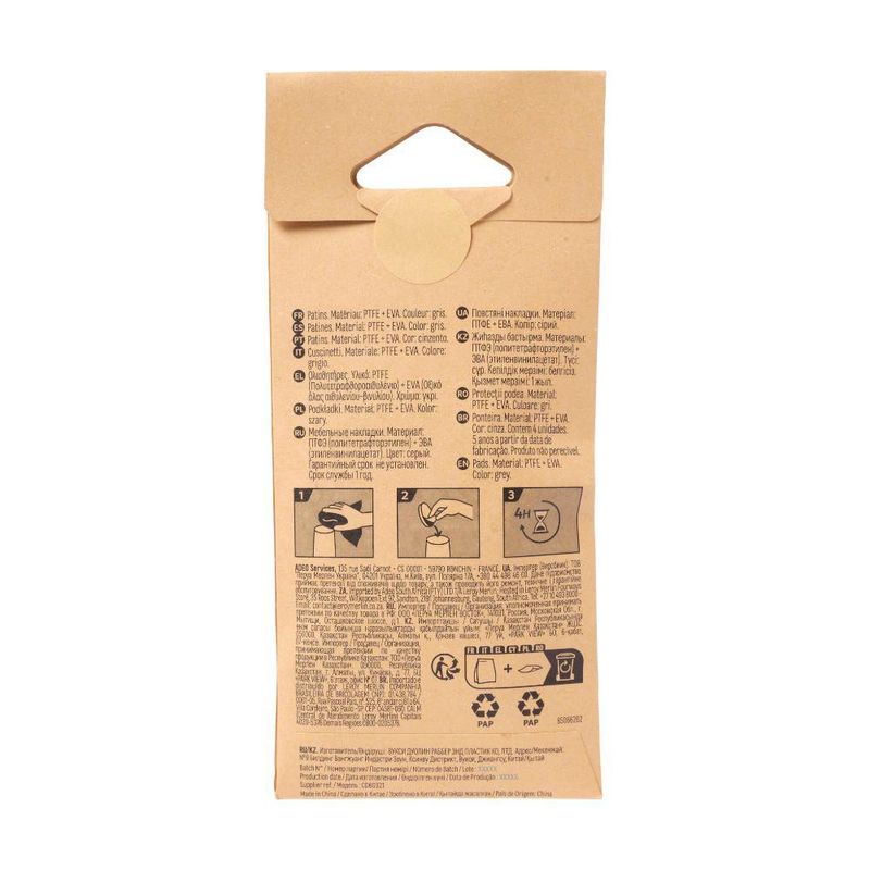 Deslizadores Adhesivos de PTFE para Muebles 40 mm Color Gris 4 Pzas