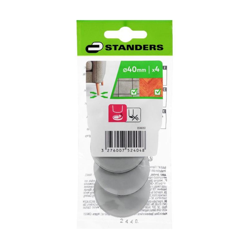 Deslizadores Adhesivos de PTFE para Muebles 40 mm Color Gris 4 Pzas