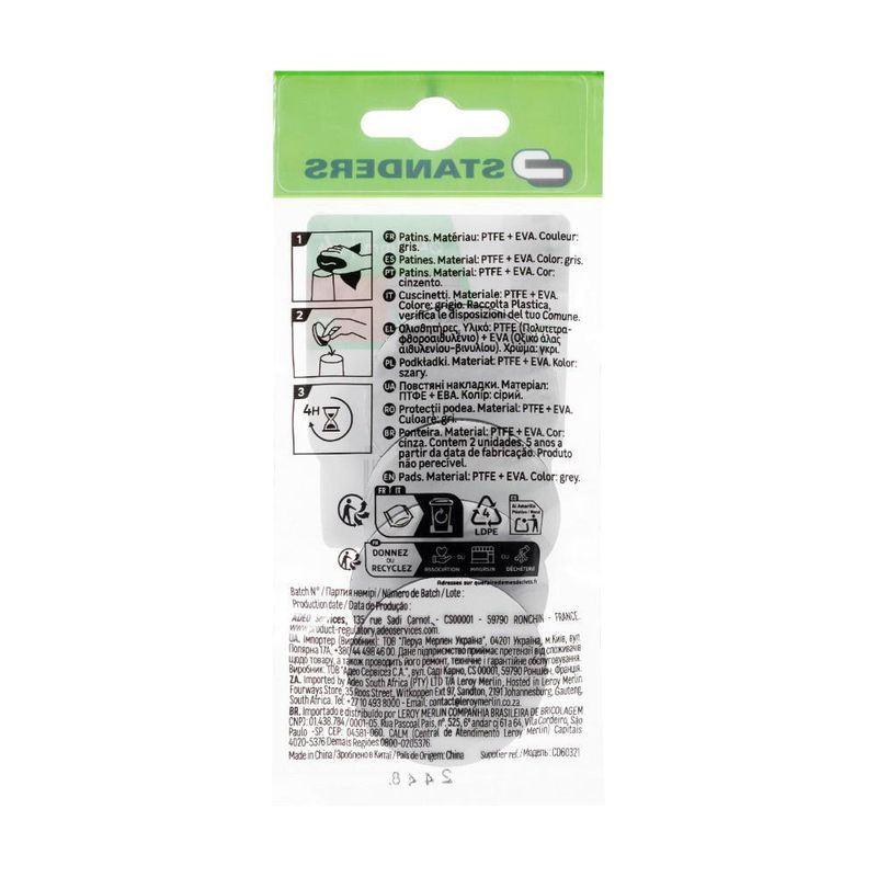 Deslizadores Adhesivos de PTFE para Muebles 40 mm Color Gris 4 Pzas
