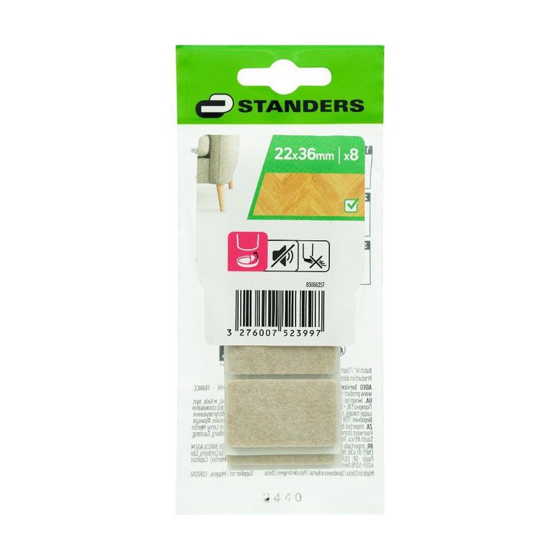 Patines Rectangulares de Fieltro para Muebles 36 x 22 mm Color Beige 8 Pzas