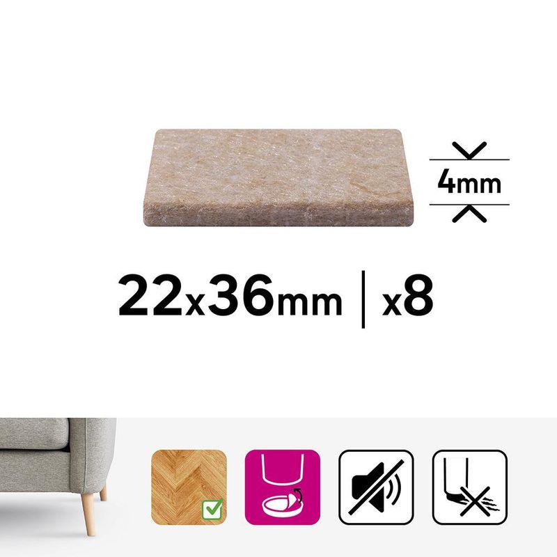 Patines Rectangulares de Fieltro para Muebles 36 x 22 mm Color Beige 8 Pzas