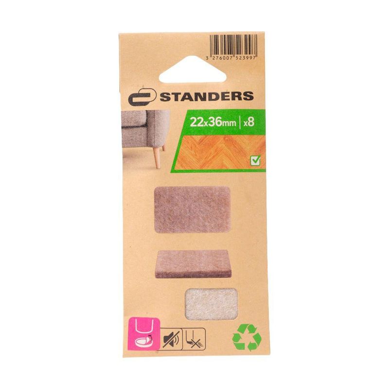 Patines Rectangulares de Fieltro para Muebles 36 x 22 mm Color Beige 8 Pzas