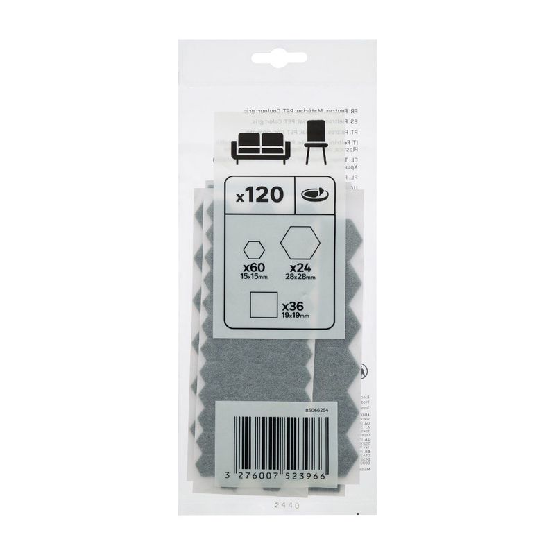 Protectores Adhesivos de Fieltro para Muebles 17 mm Color Gris 120 Pzas