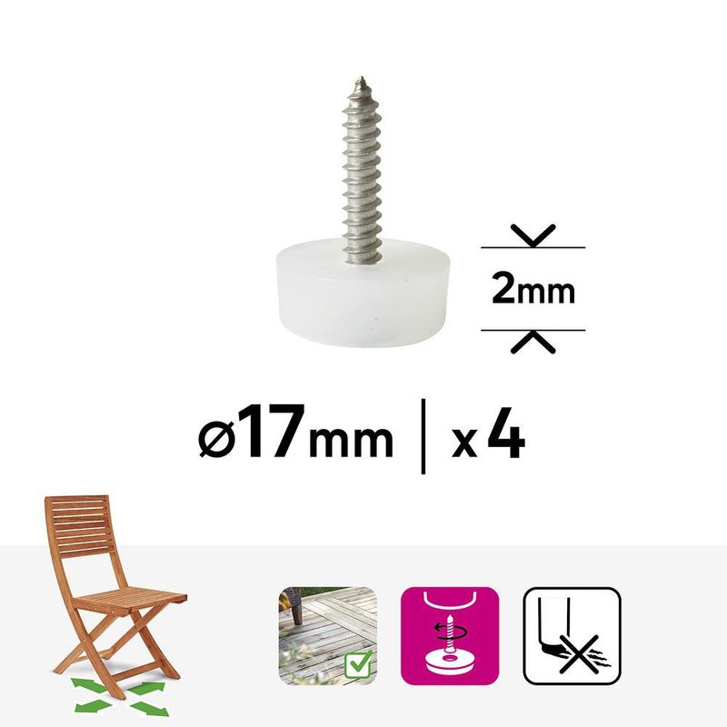 Patines Redondos con Tornillo para Muebles 17 mm 4 Pzas
