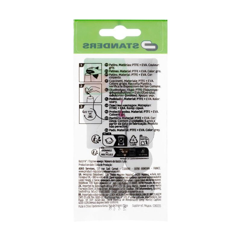 Deslizadores Adhesivos de PTFE para Muebles 20 mm Color Gris 8 Pzas