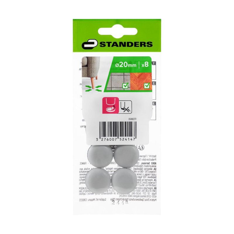 Deslizadores Adhesivos de PTFE para Muebles 20 mm Color Gris 8 Pzas