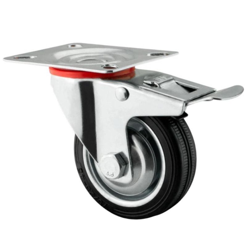 Rueda Giratoria de Hule con Freno 3 Plg