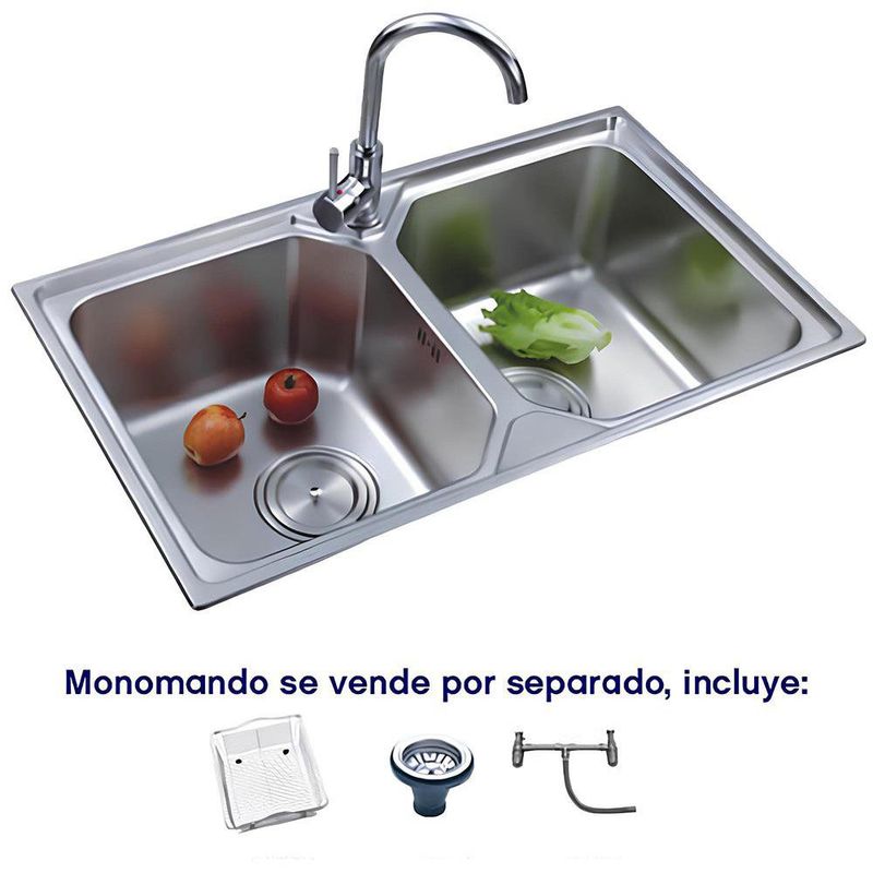 Lavaplatos Prymium 7016F de Doble Fosa en Acero Inoxidable 83 x 48.5 cm