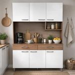 Gabinete de 6 Puertas y 2 Gavetas para Cocina 39 x 130 x 186 cm Café y Blanco