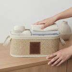 Canasta Organizadora Rectangular de Bambú con Asas Color Beige Mediana