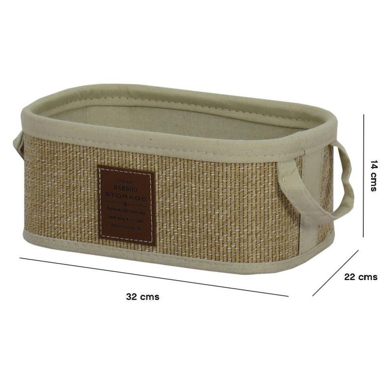 Canasta Organizadora Rectangular de Bambú con Asas Color Beige Mediana