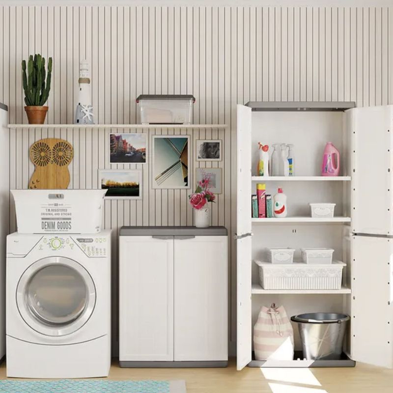 Armario Mediano de Plástico con Repisa Interior para Organización 68 x 39 x 85 cm Blanco y Gris